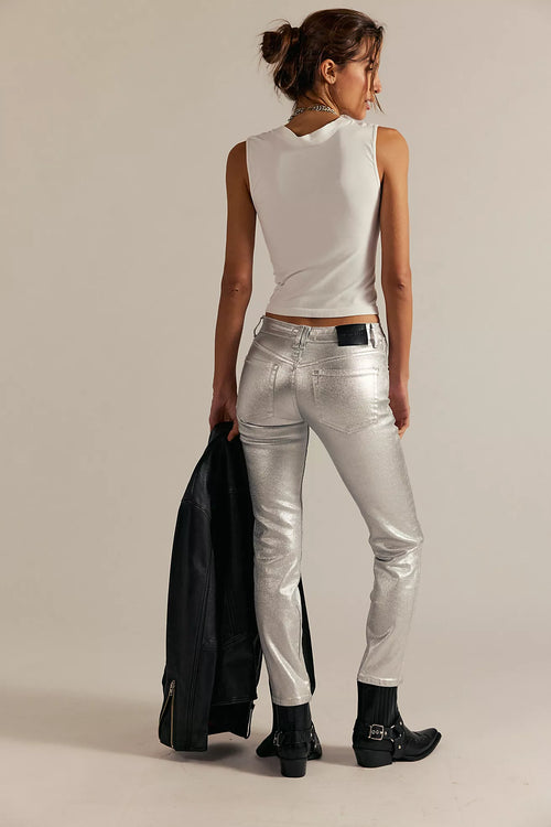 We The Free Oracle Metallic Low Rise Slim Straight Denim