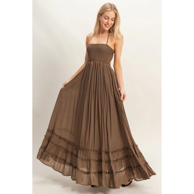 willow maxi dress Large / Chocolate Brown model-HOLLY dramatic skirt short white homecoming dresses Size:32A