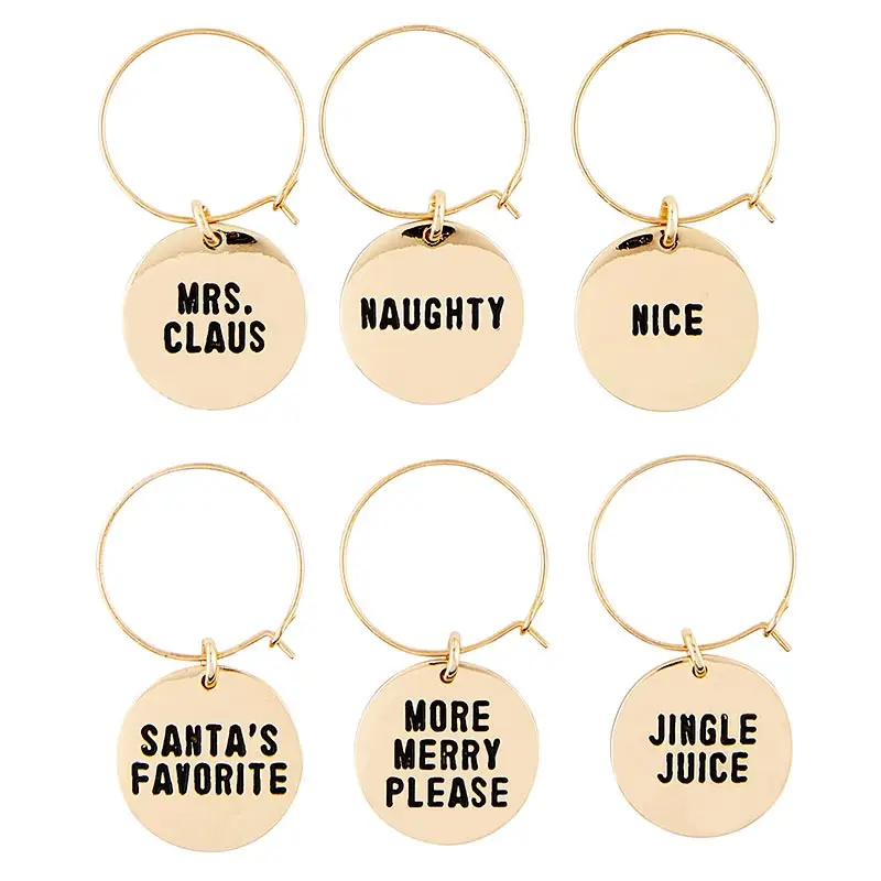 Holiday Wine Charms Wood Box (Set of 6)